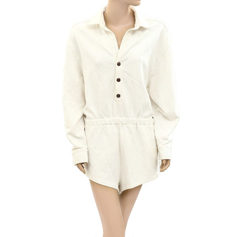 Free People We The Free Carson Washed Romper Dress Ivory Cotton M 275965